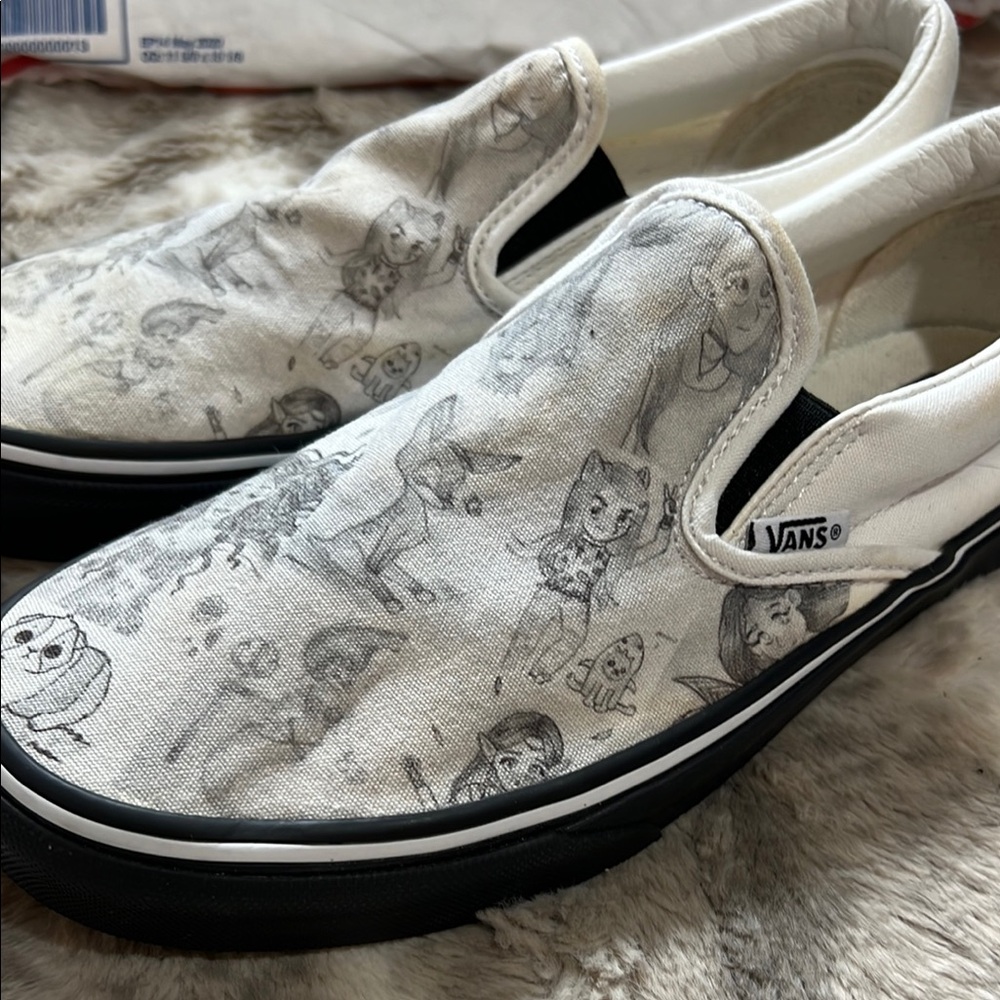 Vans White and Black custom Slip-On Sneakers - Picture 2 of 10